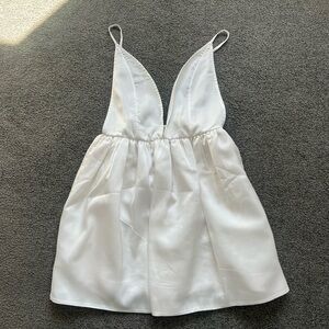 White V-Neck Satin Mini Dress